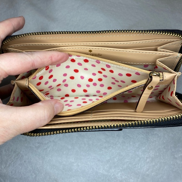 Kate Spade Black Leather Wallet Pink & Red Polka Dot Interior - Picture 10 of 10